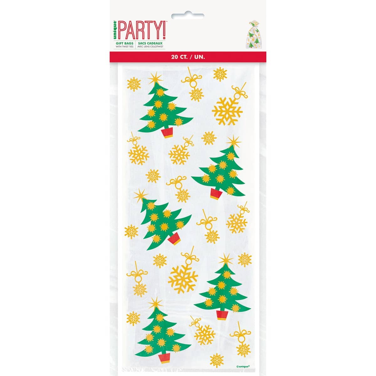 Christmas Tree Golden Snowflakes Cello Bags 20pk - Party Owls