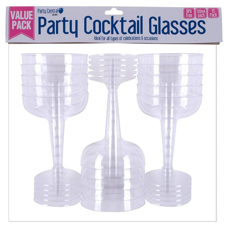 Clear Plastic Cocktail Glasses 120ml 15pk Drinkware - Party Owls