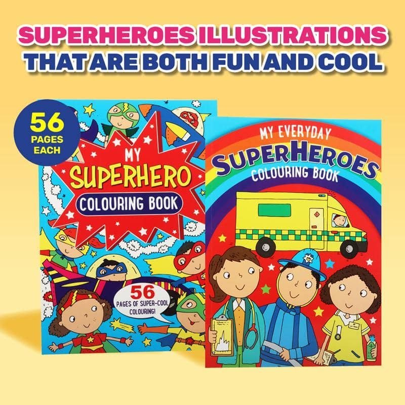 Colouring Books 2pk 56PG A4 Super Hero 248636 - Party Owls