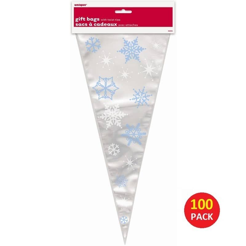 Cone Cello Bags 100pk Christmas Frozen Snowflakes 62525 - Party Owls