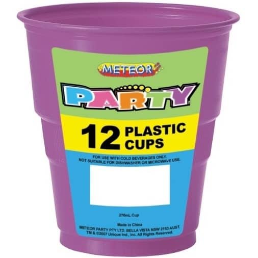 Cups 12pk Purple Solid Colour Plastic 34372 - Party Owls