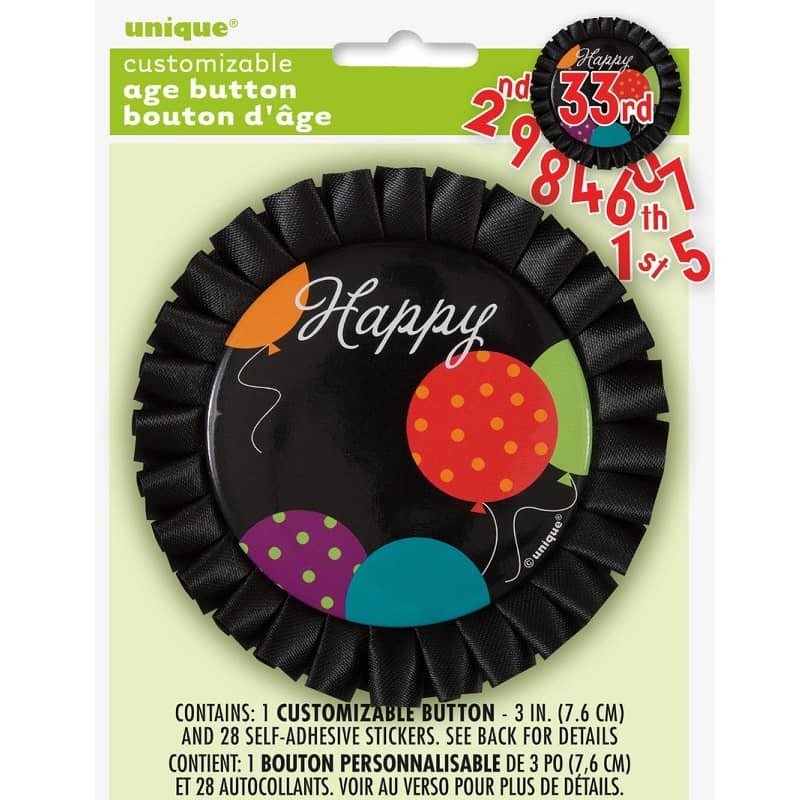 Customisable Black Birthday Confetti Badge 9.5CM  61875 - Party Owls