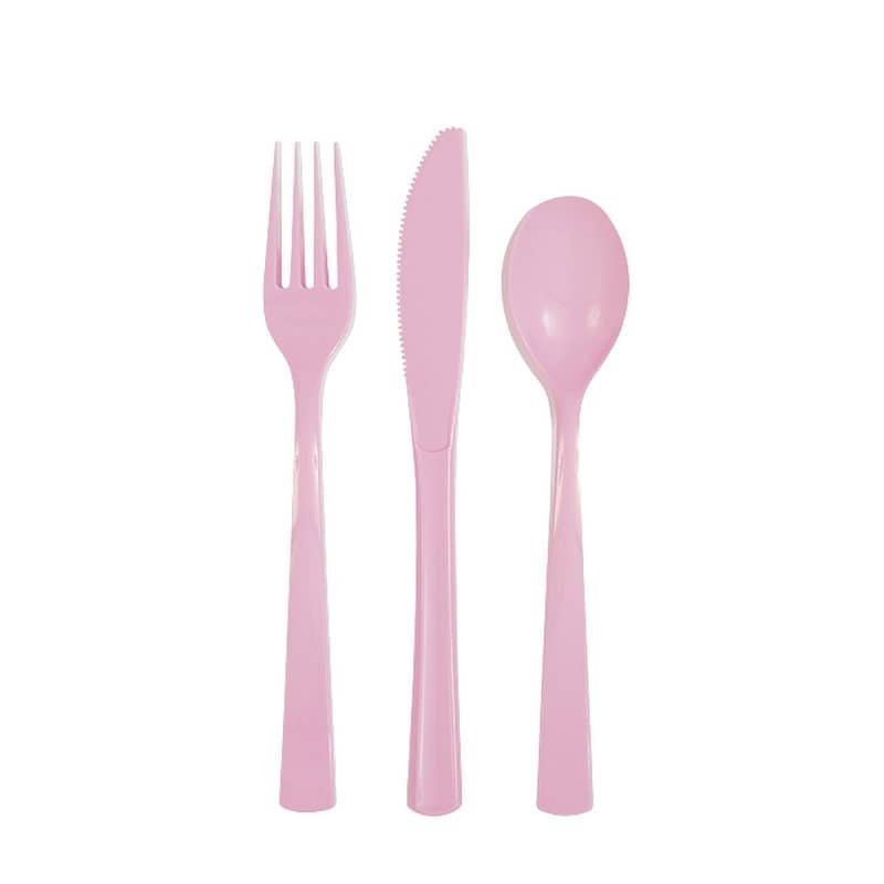 Lovely Pink Solid Colour Reusable Plastic Cutlery 18pk Assorted 39517 - Party Owls