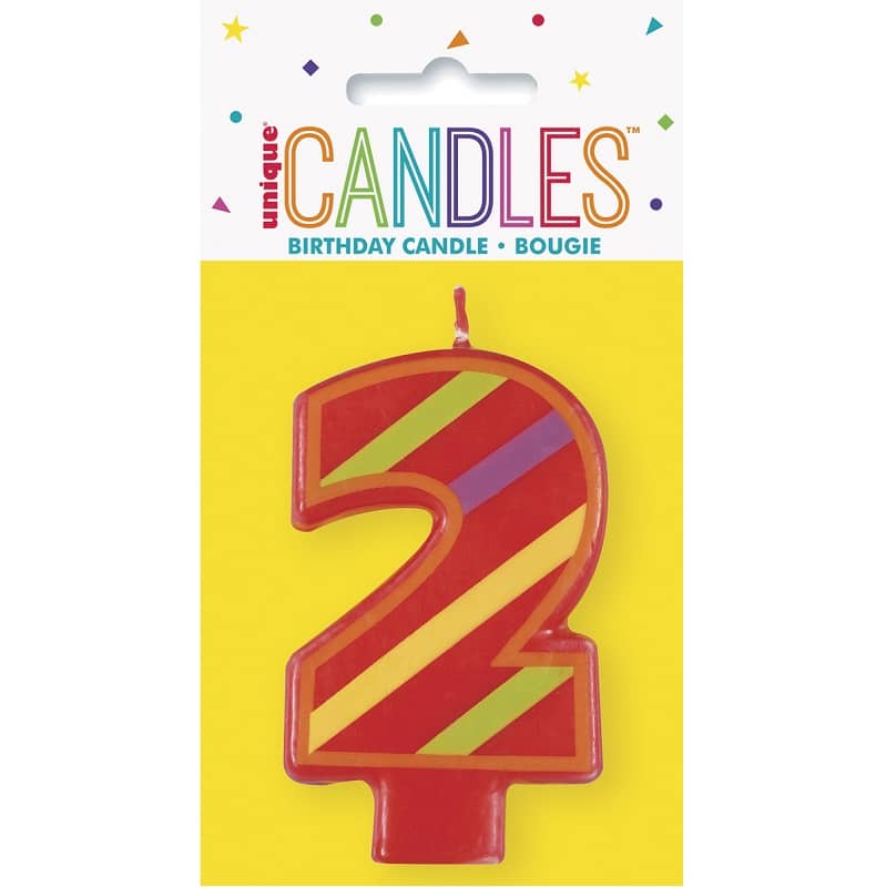 Decorative Numeral Candle "2" 8CM (3") 2nd Birthday - Party Owls