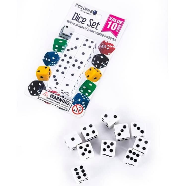 Dice Set 10pcs Black And White Dices Casino Party Game 242399 - Party Owls