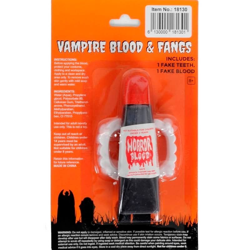 Fake Blood With Vampire Teeth Halloween Horror 18030 - Party Owls