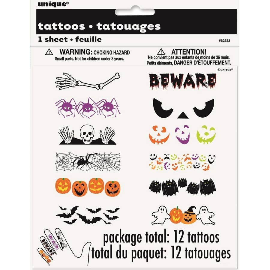 Halloween Fake Finger Tattoos Sheet 12PCS Temporary Tattoos62533 - Party Owls