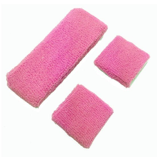 Fluro Hot Pink 80'S Cotton Wristbands Headband Sweatbands Set 14900-12 - Party Owls