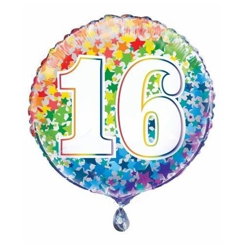 16th Birthday Rainbow Stars Foil Balloon 45cm (18") 55780 - Party Owls
