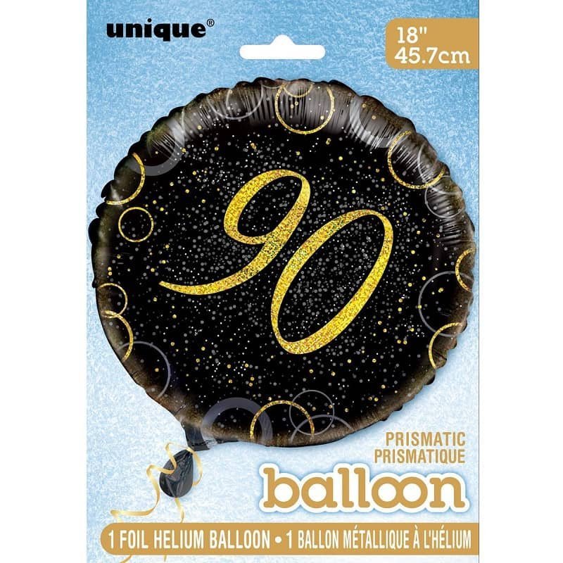 Foil Balloon 45CM (18") 90th Birthday Black And Gold 55840 - Party Owls