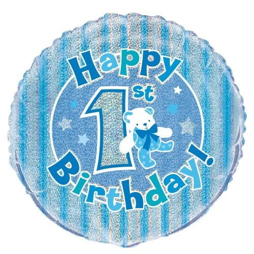 1st Birthday Boy Blue Bear Foil Balloon 45CM (18")  55481 - Party Owls