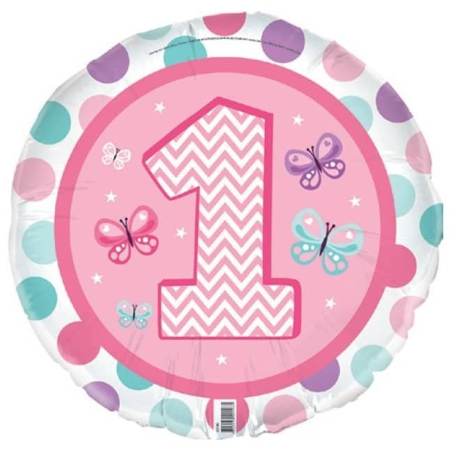 Foil Balloon 45CM 1st Birthday Girl Pink Butterflies Dots E2188 - Party Owls