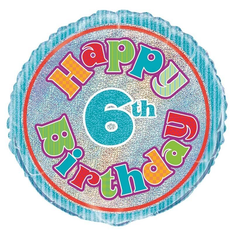 Happy 6th Birthday Prismatic Foil Balloon 45CM (18") - Party Owls