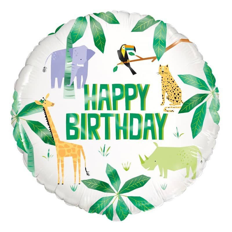 Jungle Animals Happy Birthday Foil Balloon 45cm (18") 78359 - Party Owls