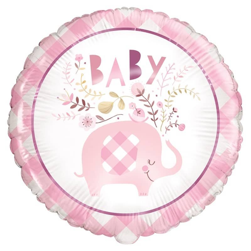 Floral Elephants Baby Shower Pink Foil Balloon 45CM (18") 78387 - Party Owls