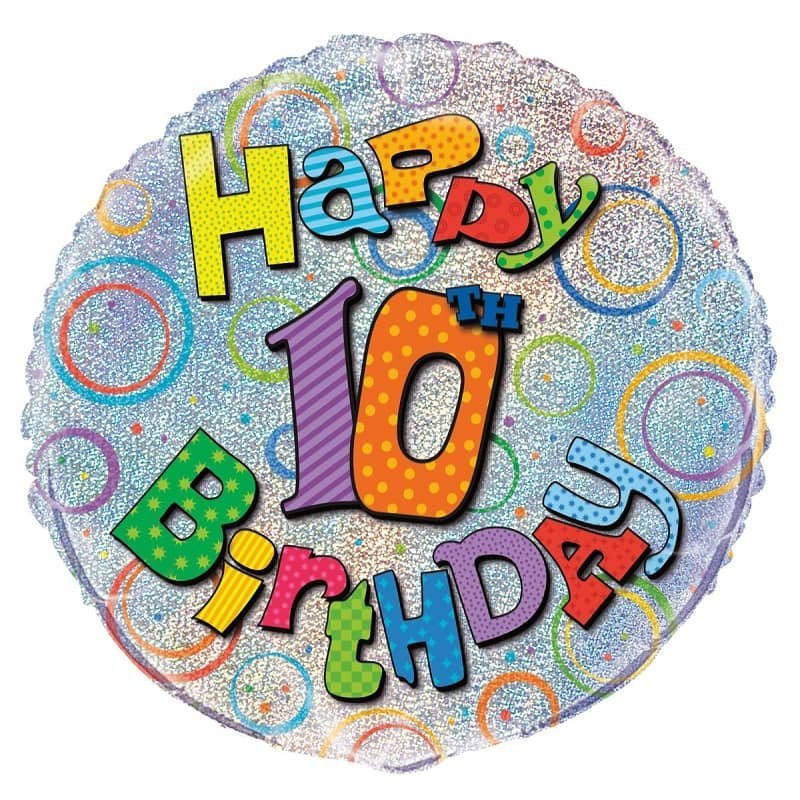 Happy 10th Birthday Prismatic Foil Balloon 45CM (18") - Party Owls