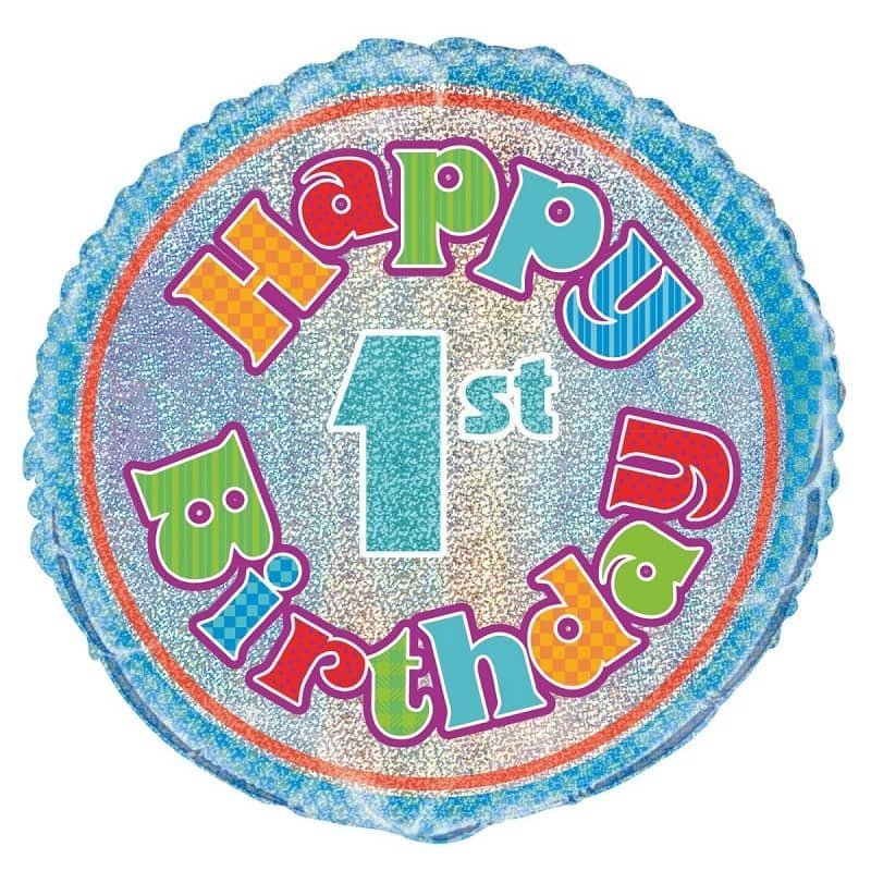 Happy 1st Birthday Prismatic Foil Balloon 45CM  (18") - Party Owls