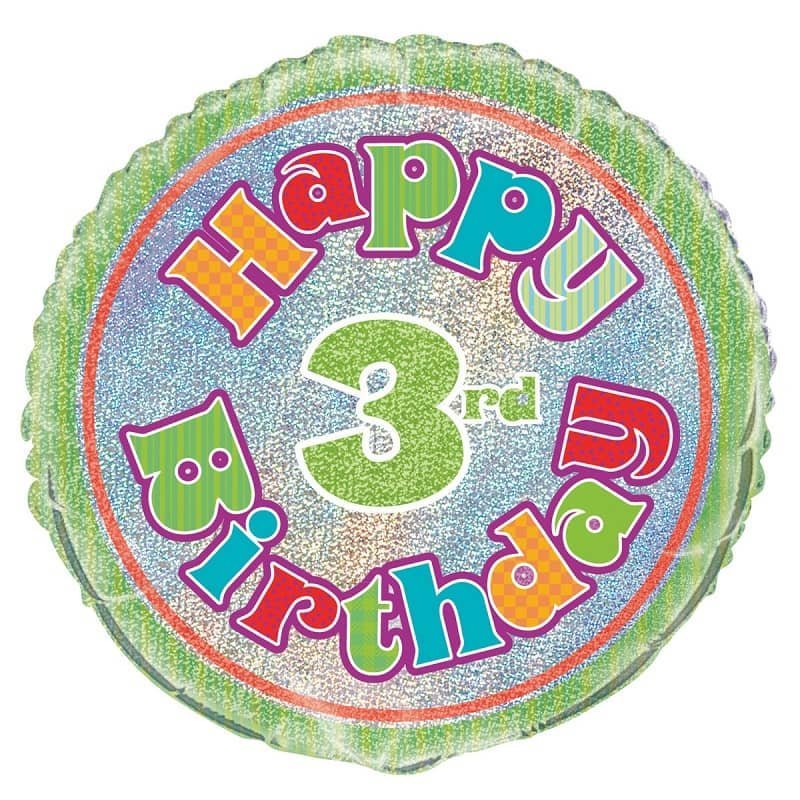 Happy 3rd Birthday Prismatic Foil Balloon 45CM (18")