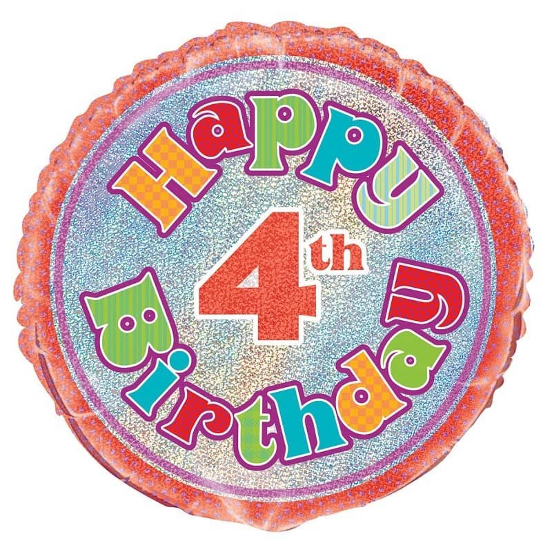 Happy 4th Birthday Prismatic Foil Balloon 45CM (18") - Party Owls