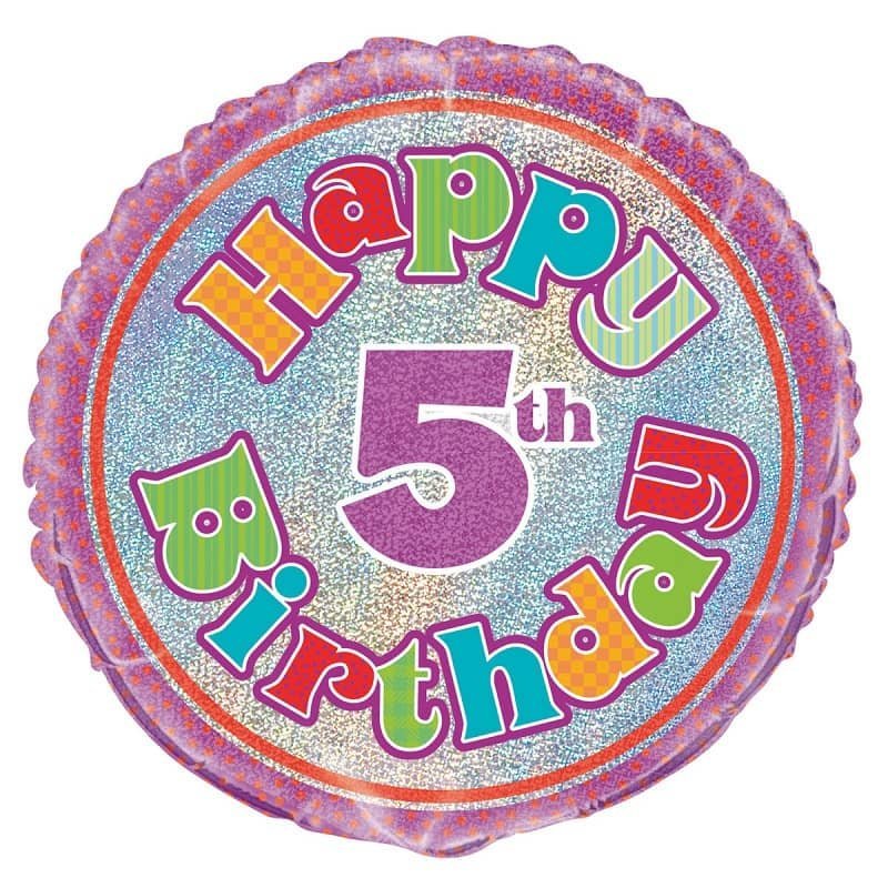 Happy 5th Birthday Prismatic Foil Balloon 45CM (18") - Party Owls