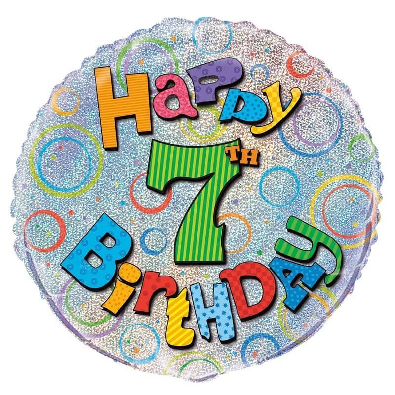 Happy 7th Birthday Prismatic Foil Balloon 45CM (18") - Party Owls