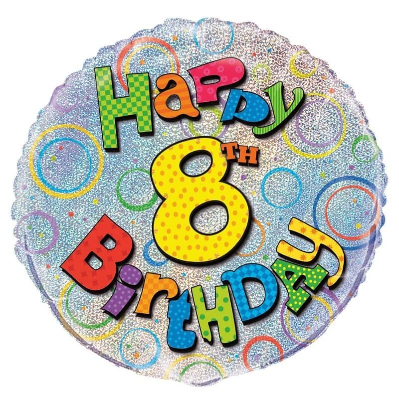 Happy 8th Birthday Prismatic Foil Balloon 45CM (18") - Party Owls