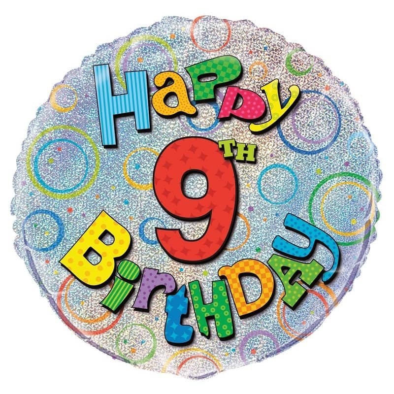 Happy 9th Birthday Prismatic Foil Balloon 45CM (18") - Party Owls