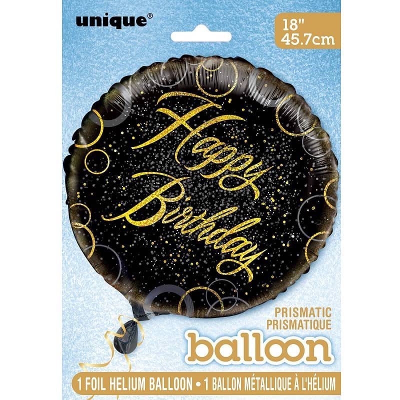 Foil Balloon 45CM Happy Birthday Black And Gold 55829 - Party Owls