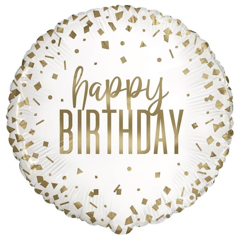 Happy Birthday White Gold Confetti Foil Balloon 45CM (18") 78447 - Party Owls