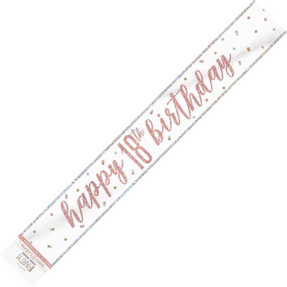 Rose Gold Happy 18th Birthday Prismatic Foil Banner 2.74M (9') 84852 - Party Owls