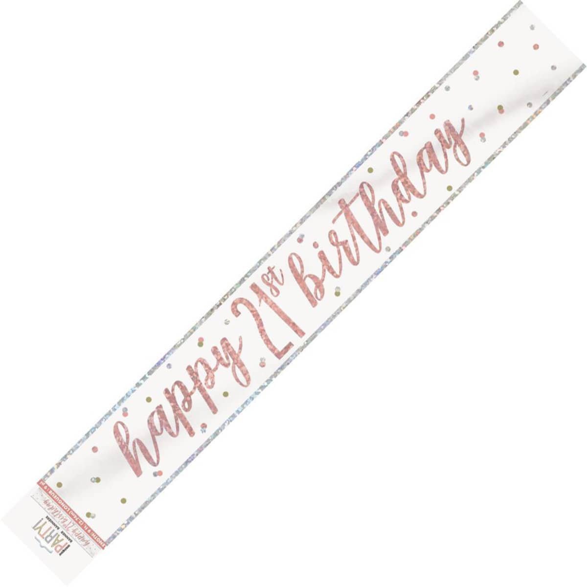 Rose Gold Happy 21st Birthday Prismatic Foil Banner 2.74M (9') 84853 - Party Owls