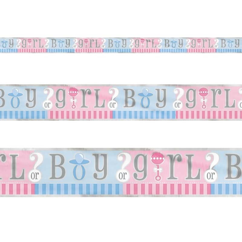 Gender Reveal "Boy Or Girl" Foil Banner 3.6M (12') Decorations - Party Owls