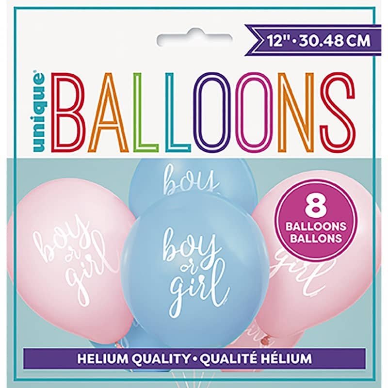 Gender Reveal "Boy Or Girl" Latex Balloons 30CM (12") 8pk - Party Owls