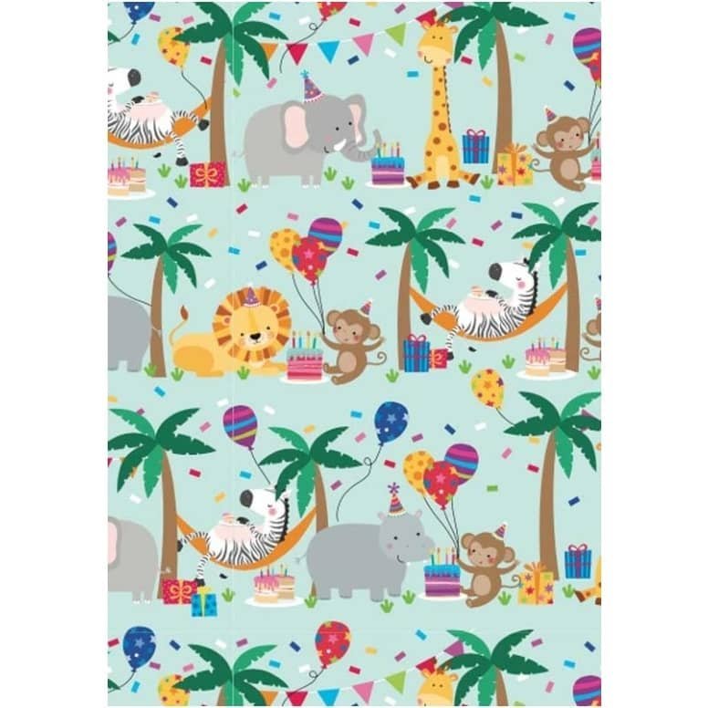 Jungle Animals Zoo Safari Wild One Gift Wrap 1 Sheet Folded Wrapping Paper WEW1060 - Party Owls