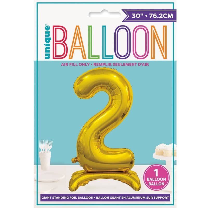 Gold "2" Giant Standing Air Filled Numeral Foil Balloon 76CM (30") 13232 - Party Owls