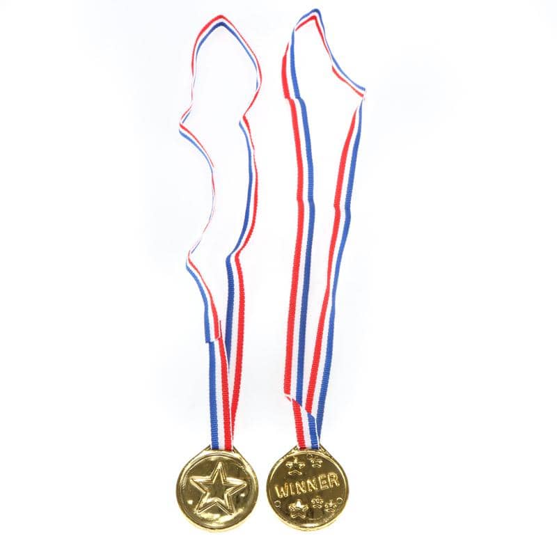 Gold Winner Medals With Ribbon 6pk Party Favours - Party Owls
