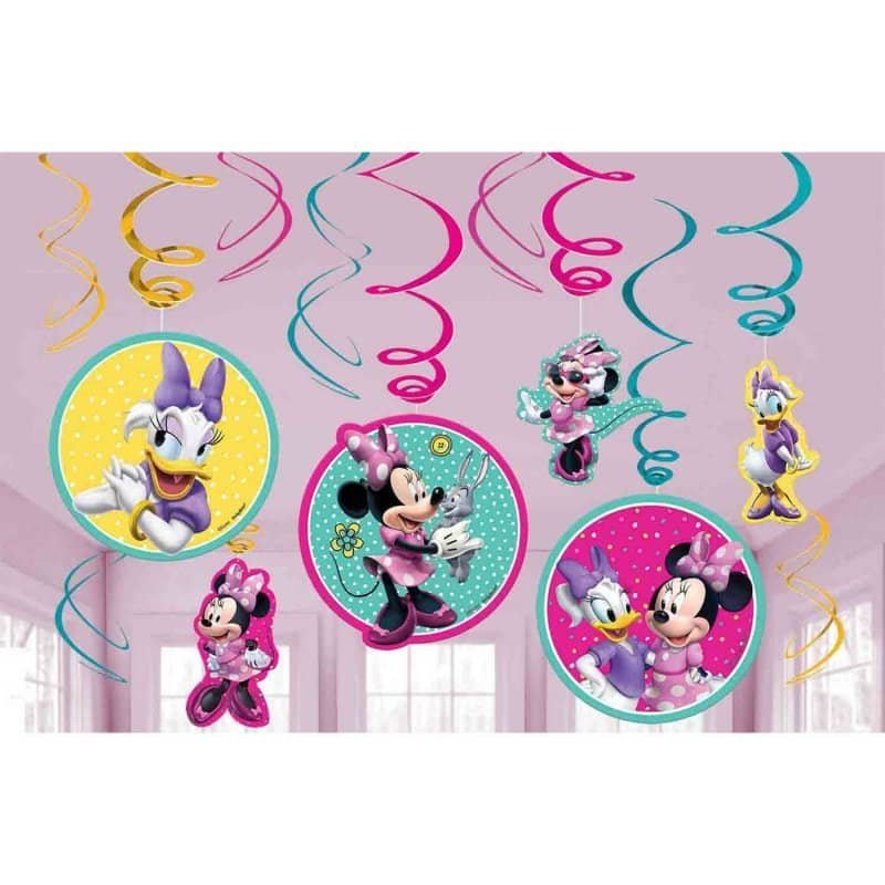 Disney Minnie Mouse Happy Helpers Hanging Swirl Swirling Decorations 12pk 671868 - Party Owls