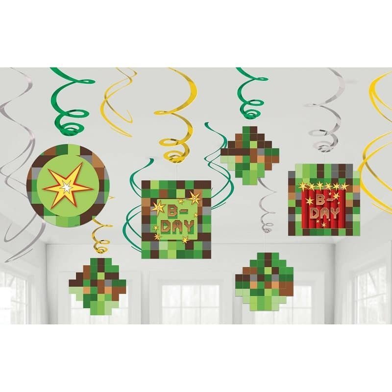 TNT Minecraft Style Hanging Swirl Decorations 12pk   671778 - Party Owls