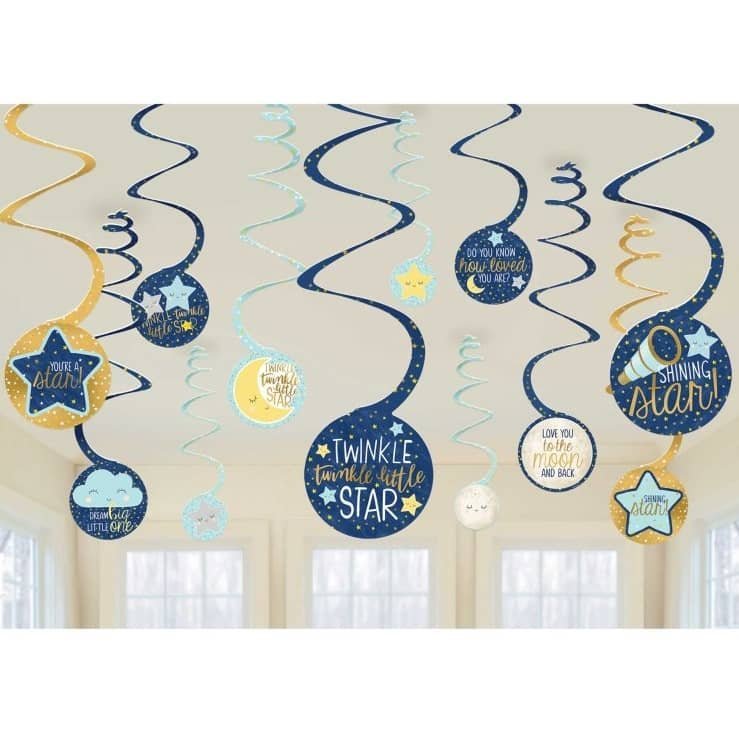 Twinkle Little Star Hanging Swirl Decorations 12pk Baby Shower 1st Birthday 672152 - Party Owls