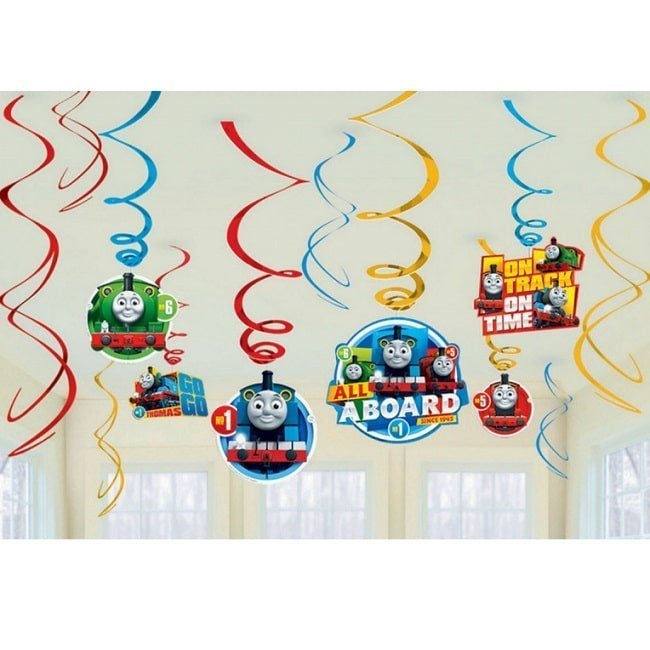 Thomas The Tank Engine Hanging Swirl Decorations Pack 12pk Thomas And Friends 671752 - Party Owls