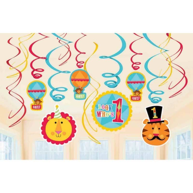Circus Boy 1st Birthday Party Hanging Swirls Decorations Pack 679479 - Party Owls