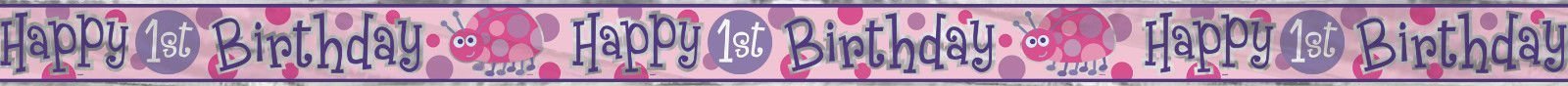 Happy 1st Birthday Banner 3.6m Pink Ladybug 40408 - Party Owls