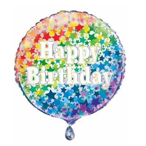 Happy Birthday Rainbow Stars Foil Balloon 45CM (18") - Party Owls