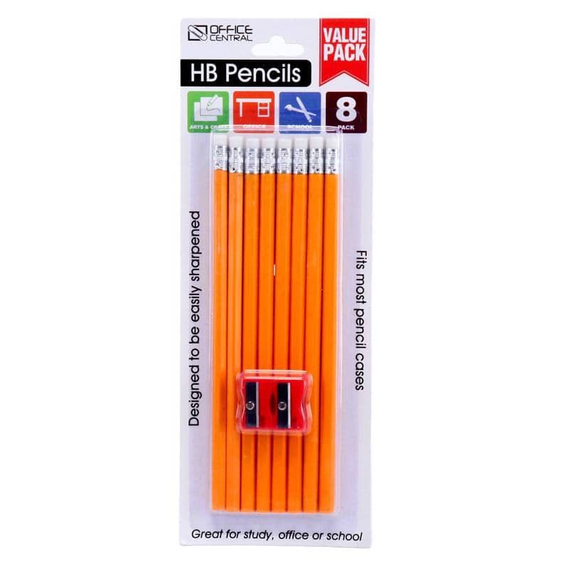 HB Pencils With Eraser 18CM 8pk (8 Pencils & 2 Pencil Sharpeners) - Party Owls