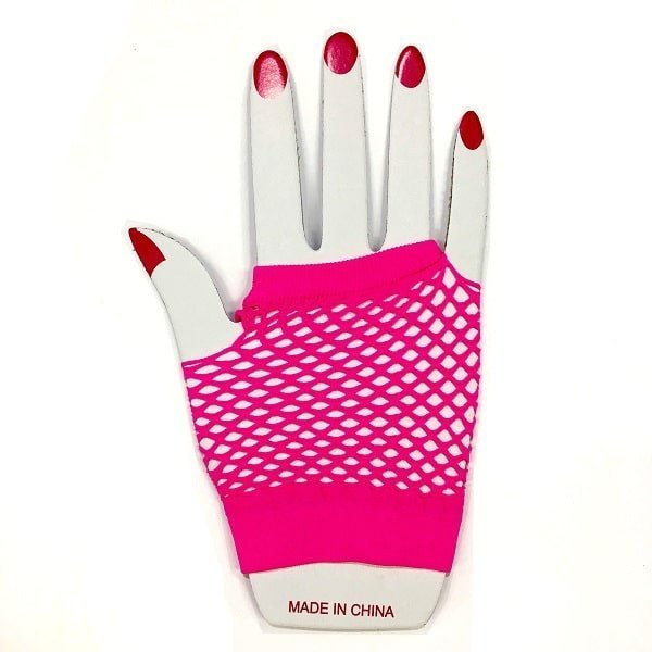 Hot Pink Short Fishnet Finger-less Gloves 1980'S Party Accessories - Party Owls