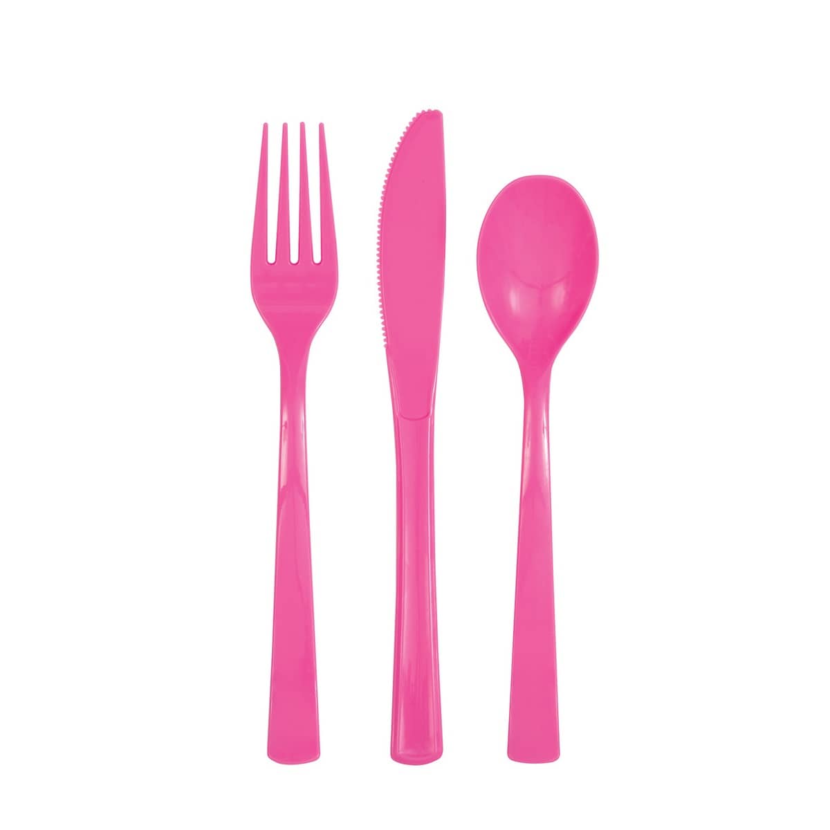 Hot Pink Solid Colour Plastic Assorted Cutlery 18pk Reusable - Party Owls