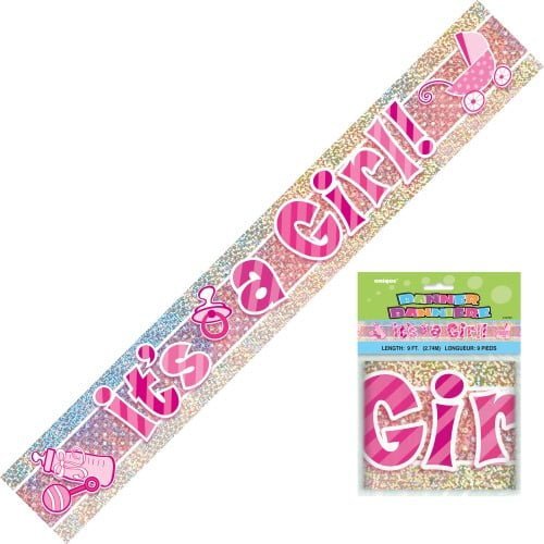 "It's A Girl" Prism Banner 2.7m Baby Shower Girls Pink 10797 - Party Owls
