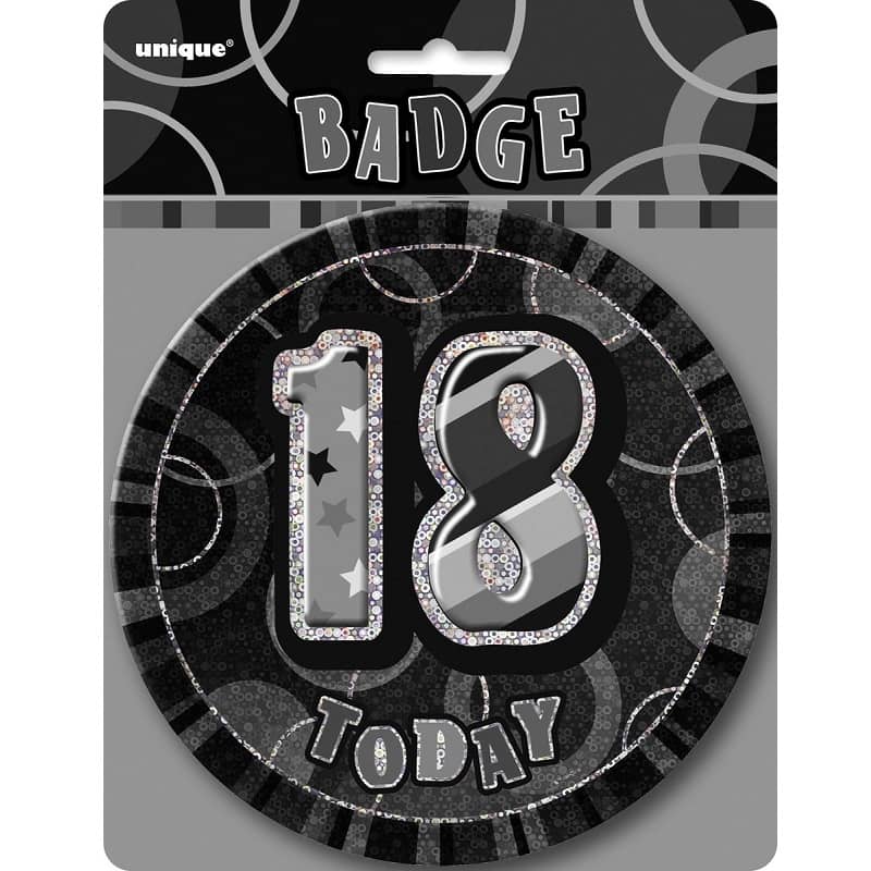 Glitz Black And Silver Jumbo 18th Birthday Badge 15CM(6'') 55282 - Party Owls