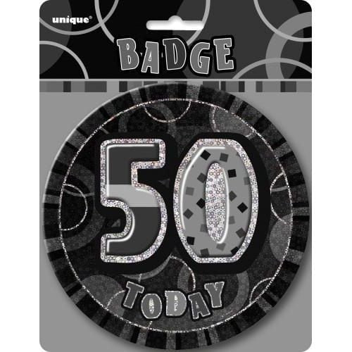 Glitz Black And Silver Jumbo 50th Birthday Badge 15CM(6'') 55286 - Party Owls