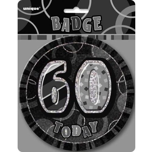 Glitz Black Jumbo 60th Birthday Badge 15cm (6") 55287 - Party Owls